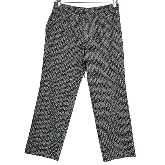 Talbots Outlet Drawstring Elastic Waist Pant, Navy White Geometric Print, sz 12 - Picture 5 of 11